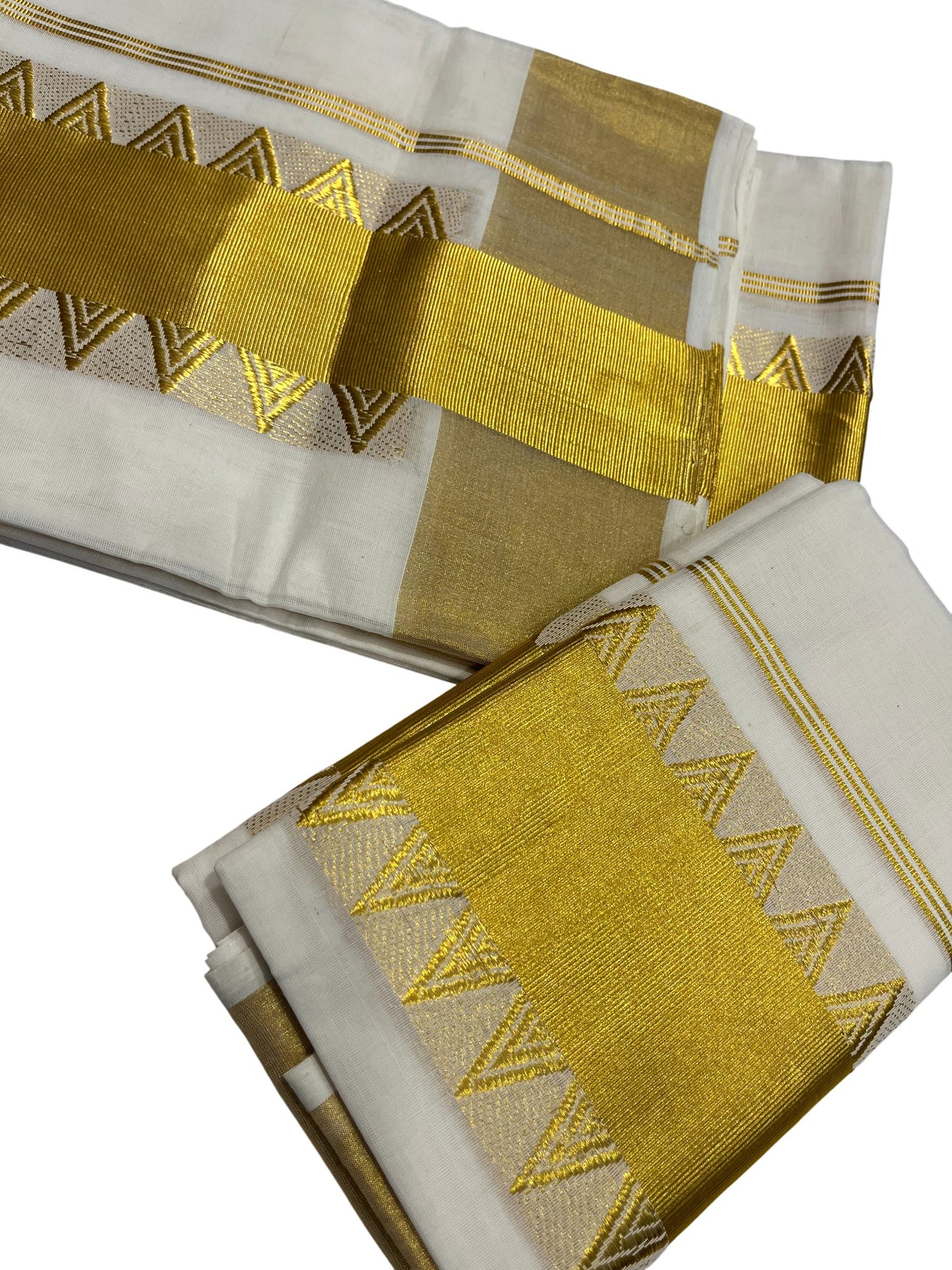 Southloom Super Premium Balaramapuram Handloom Unakkupaavu Cotton Wedding Pudava Set Mundu with Temple Border