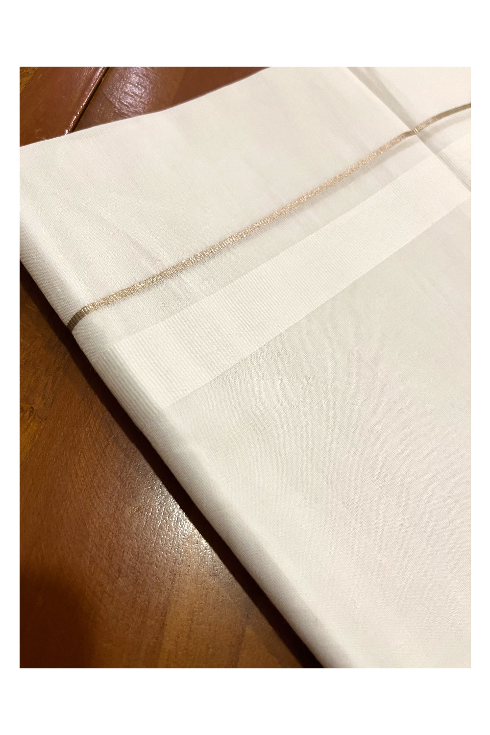 Pure White Cotton Double Mundu with Silver Kasavu Thin Border (South Indian Kerala Dhoti)