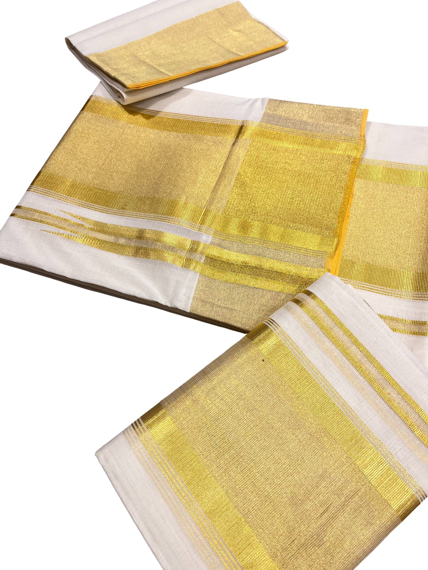 Southloom Premium Handloom Set Mundu with Kasavu and Golden Border (2.80 Mtr)