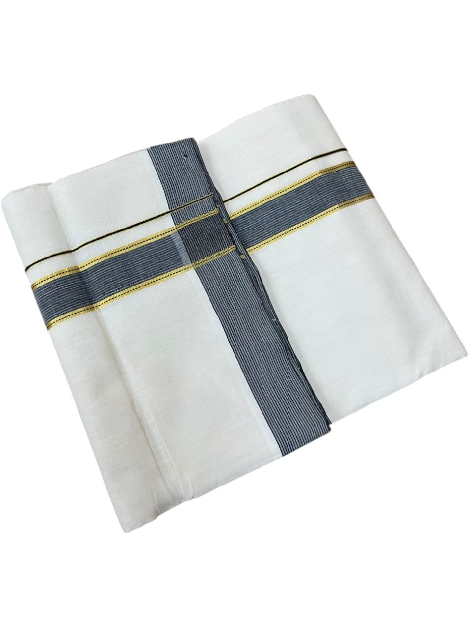 Southloom Balaramapuram Unakkupaavu Premium Handloom Cotton Double Mundu with Gold Kasavu and Black Border