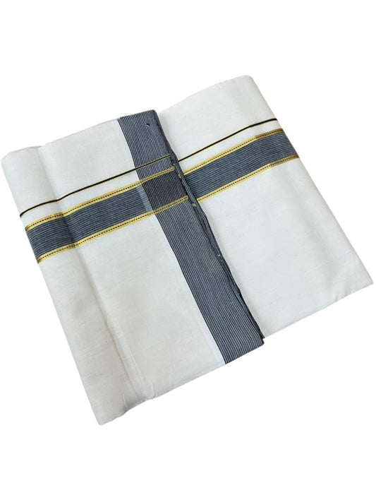 Southloom Balaramapuram Unakkupaavu Premium Handloom Cotton Double Mundu with Gold Kasavu and Black Border