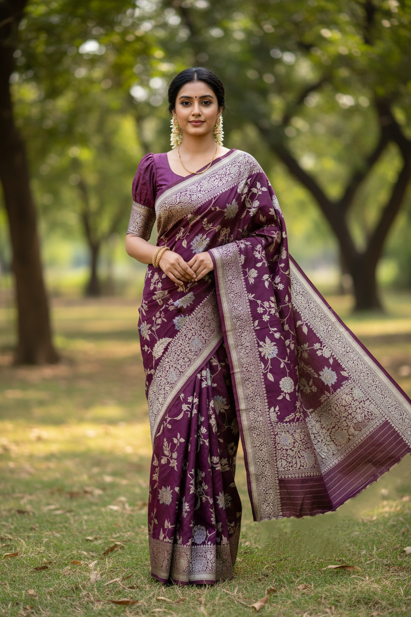 Southloom Pure Banarasi Silk Saree with Woven Work on Body and Borders