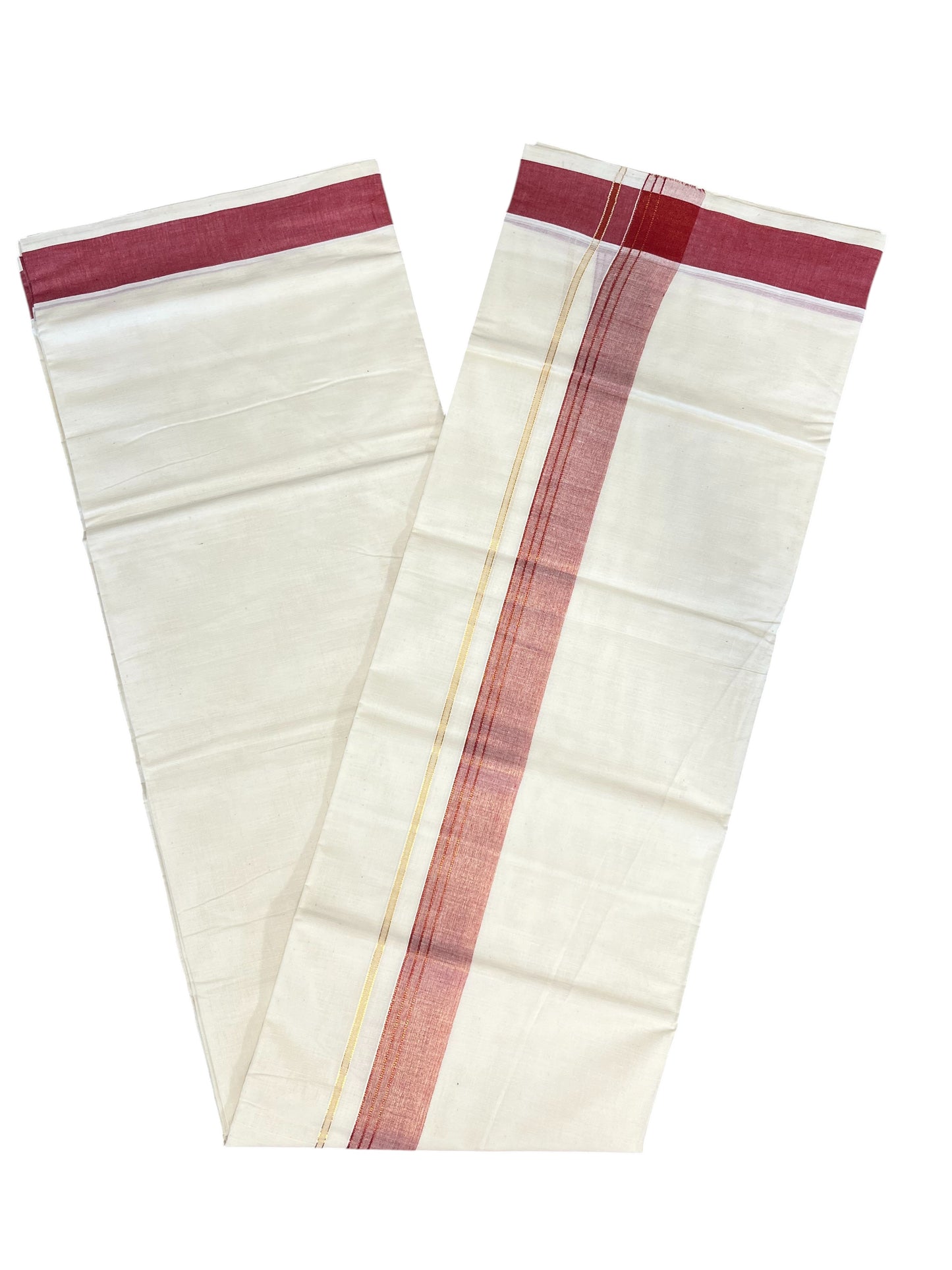 Southloom Pure Cotton Mundu with Red Lines and Red Border (South Indian Kerala Dhoti)