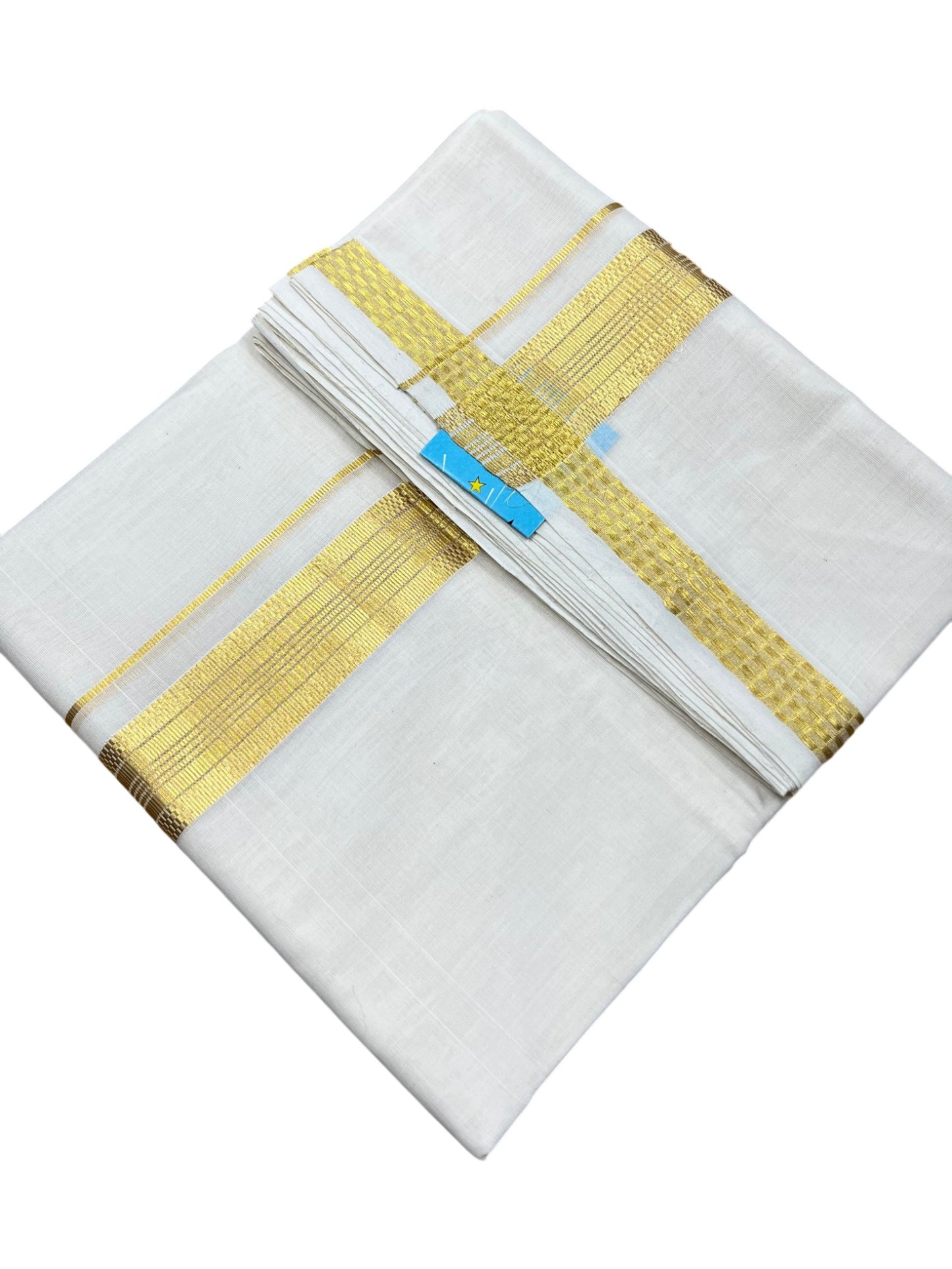 Southloom Premium Handloom Cotton Double Mundu with Gold Kasavu and Paa Neythu Border Border