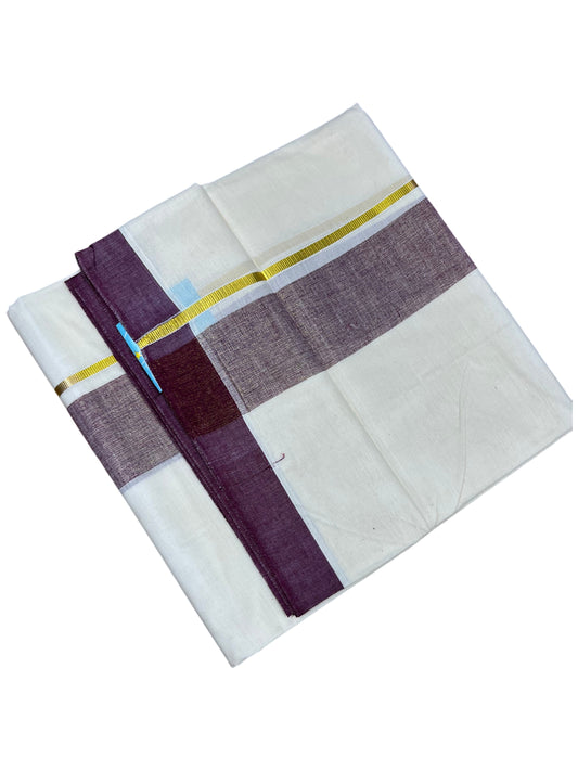 Southloom Kerala Pure Cotton Double Mundu with Purple Border (South Indian Dhoti)