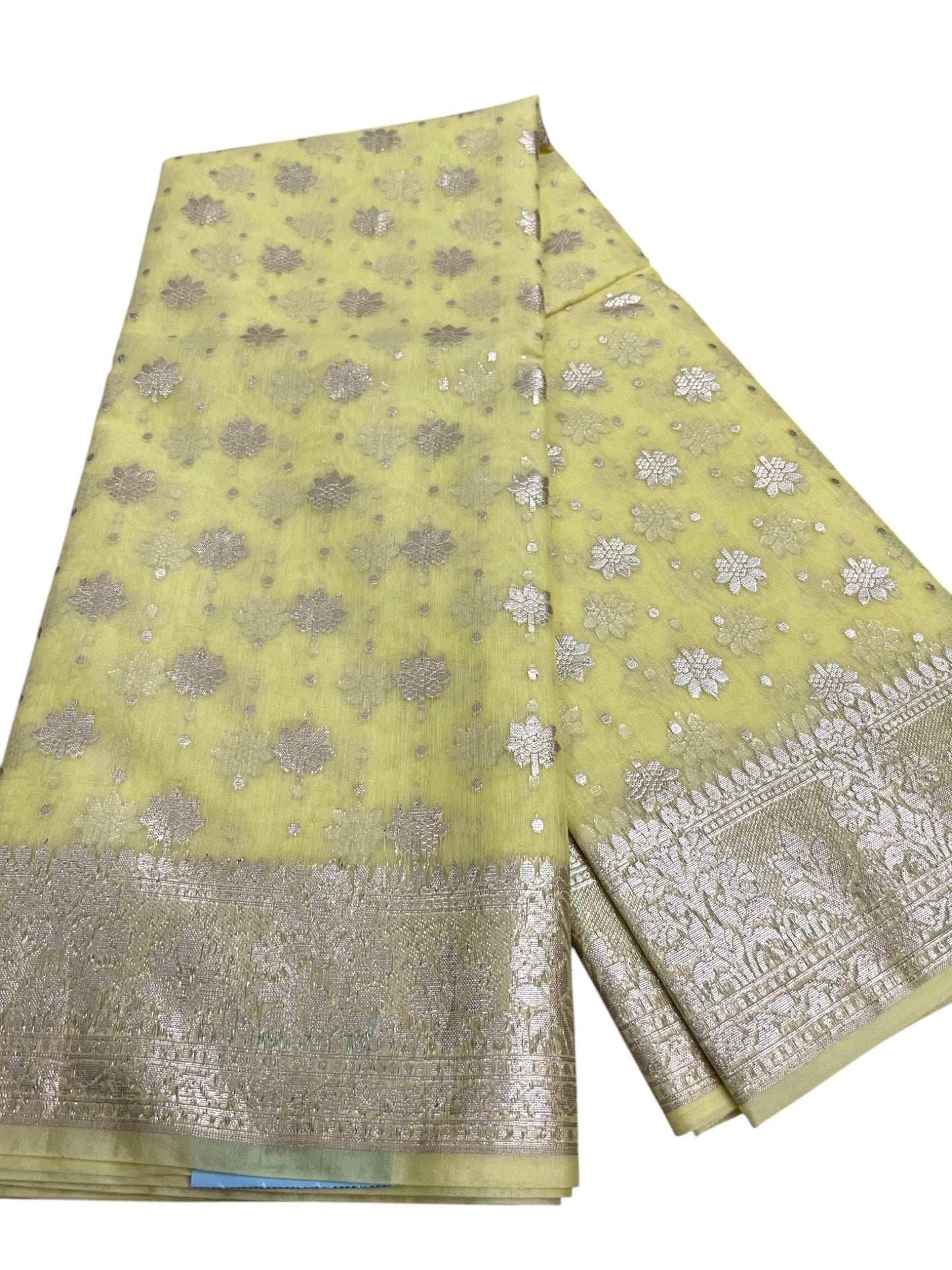 Southloom Cotton Banarasi Silk Saree with Woven Work on Body and Borders (Yellow)