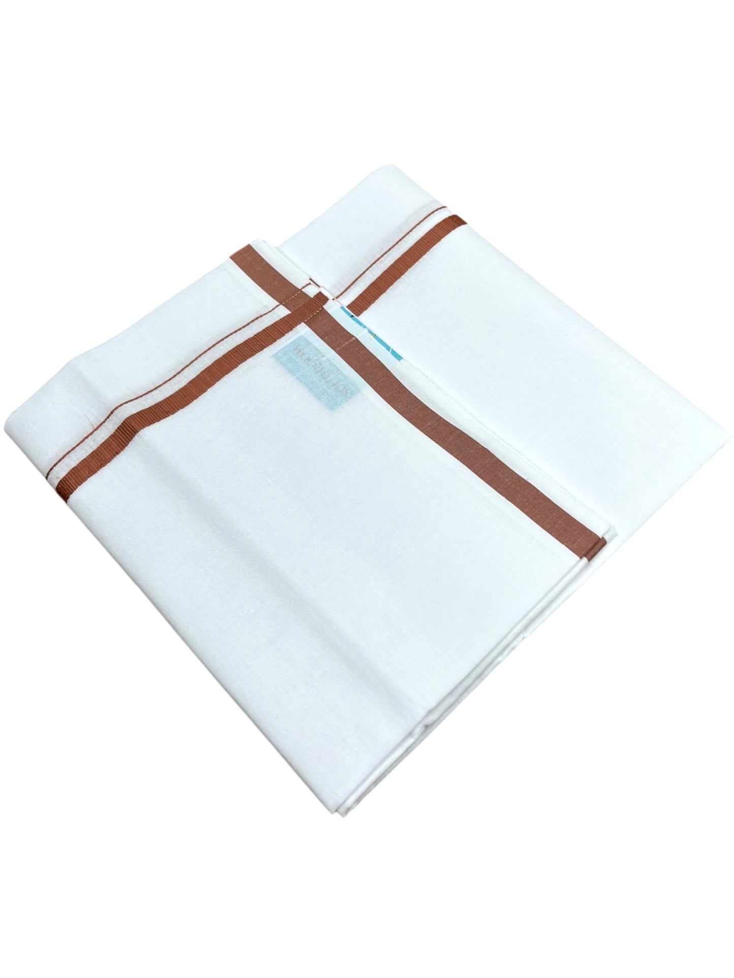 Southloom Pure White Cotton Single Mundu with Brown Border (South Indian Kerala Dhoti)