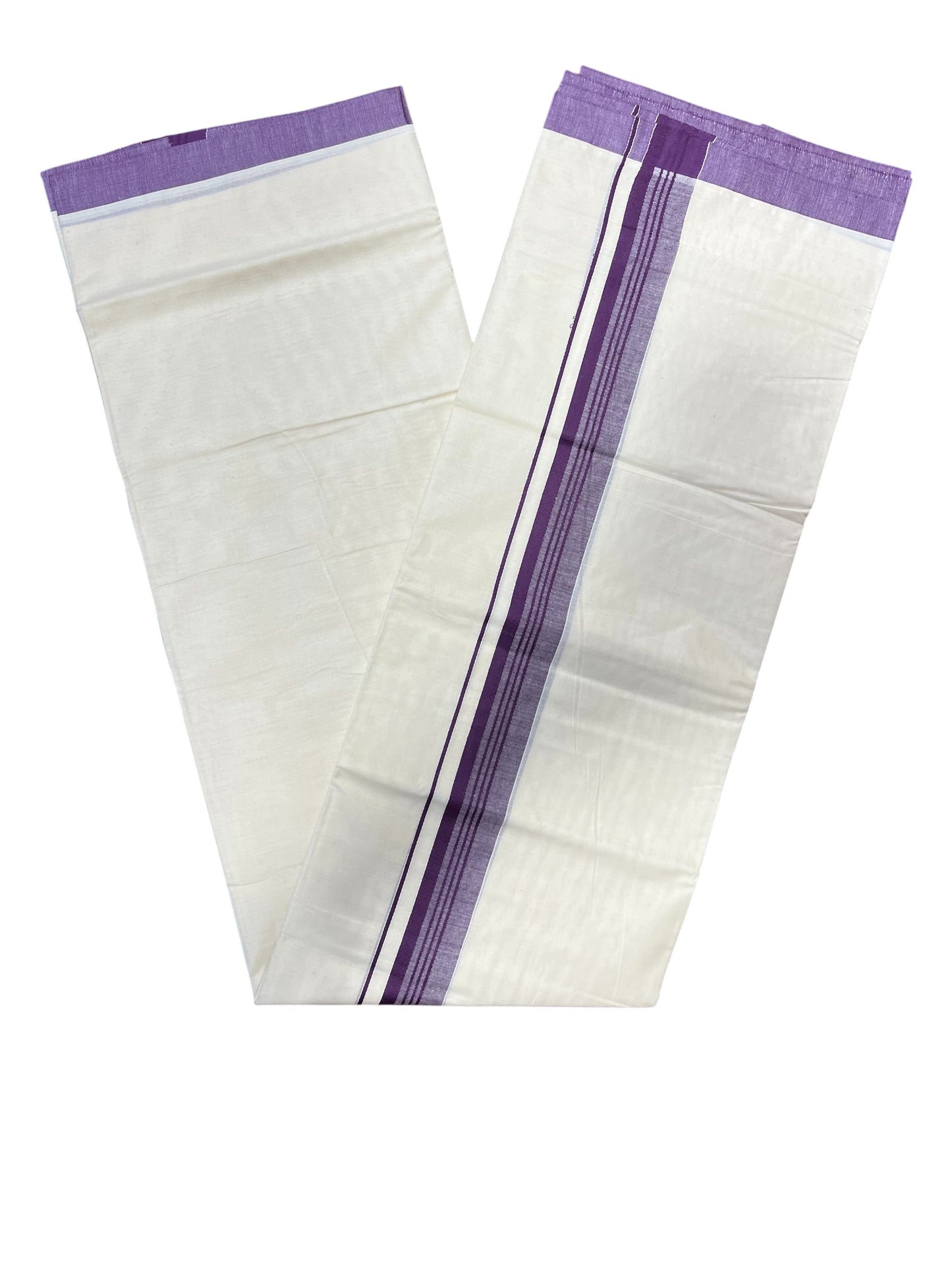 Southloom Pure Cotton Mundu with Violet Lines and Violet Border (South Indian Kerala Dhoti)