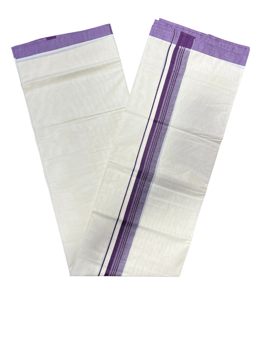 Southloom Pure Cotton Mundu with Violet Lines and Violet Border (South Indian Kerala Dhoti)
