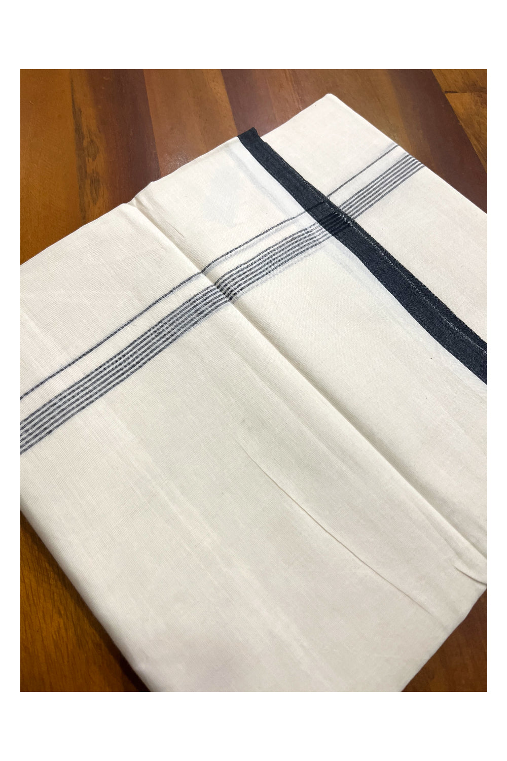 Pure Cotton Off White Double Mundu with Black Border (South Indian Kerala Dhoti)