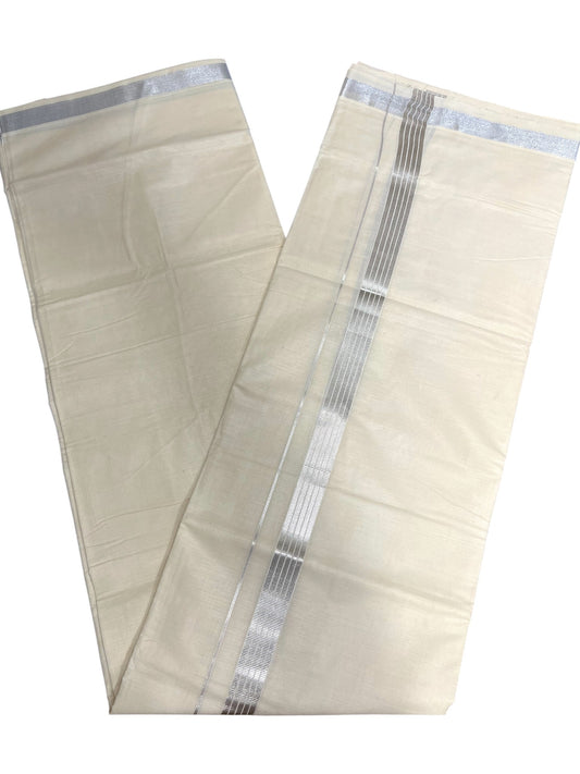 Kerala Cotton Double Mundu with  Silver Border  (South Indian Dhoti)