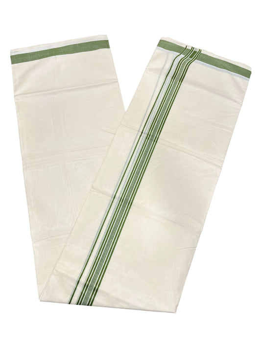 Southloom Pure Cotton Double Mundu With White Lines &Green Border (South Indian Kerala Dhoti)