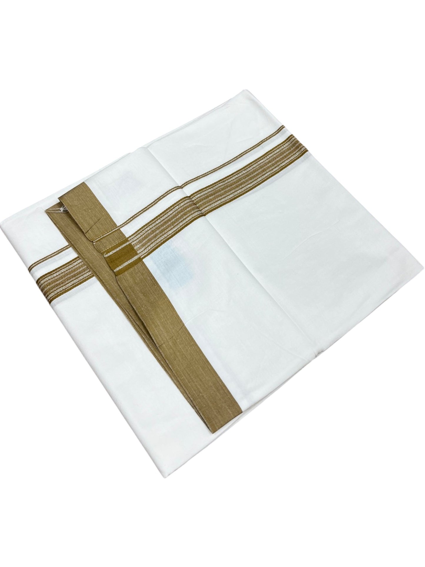 Southloom Pure White Single Cotton Mundu with Olive Green Border (South Indian Kerala Dhoti)