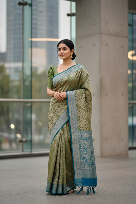 Southloom Pure Banarasi Silk Saree with Woven Work on Body and Borders