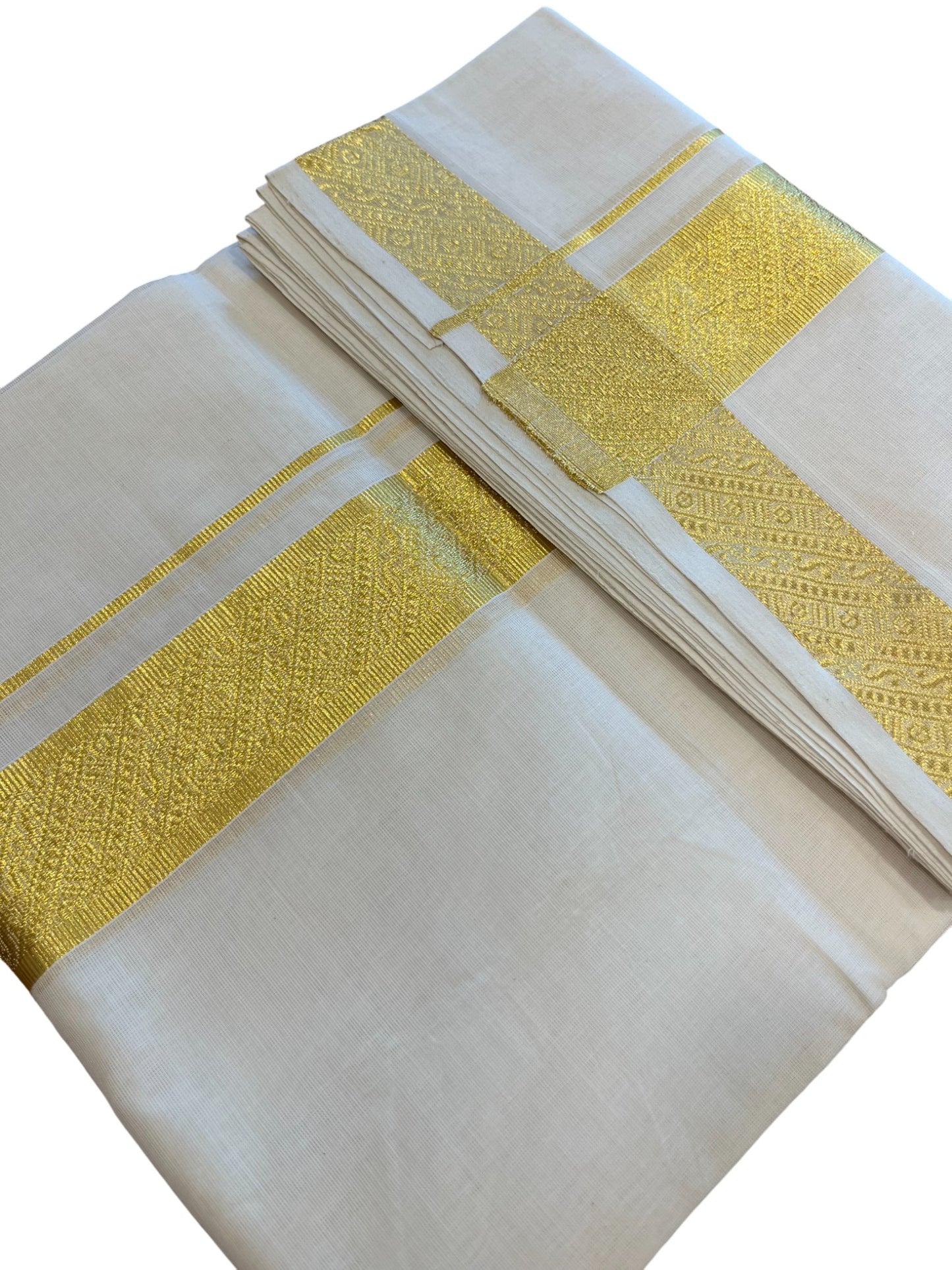 Southloom Premium Handloom Cotton Gold Kasavu Double Mundu