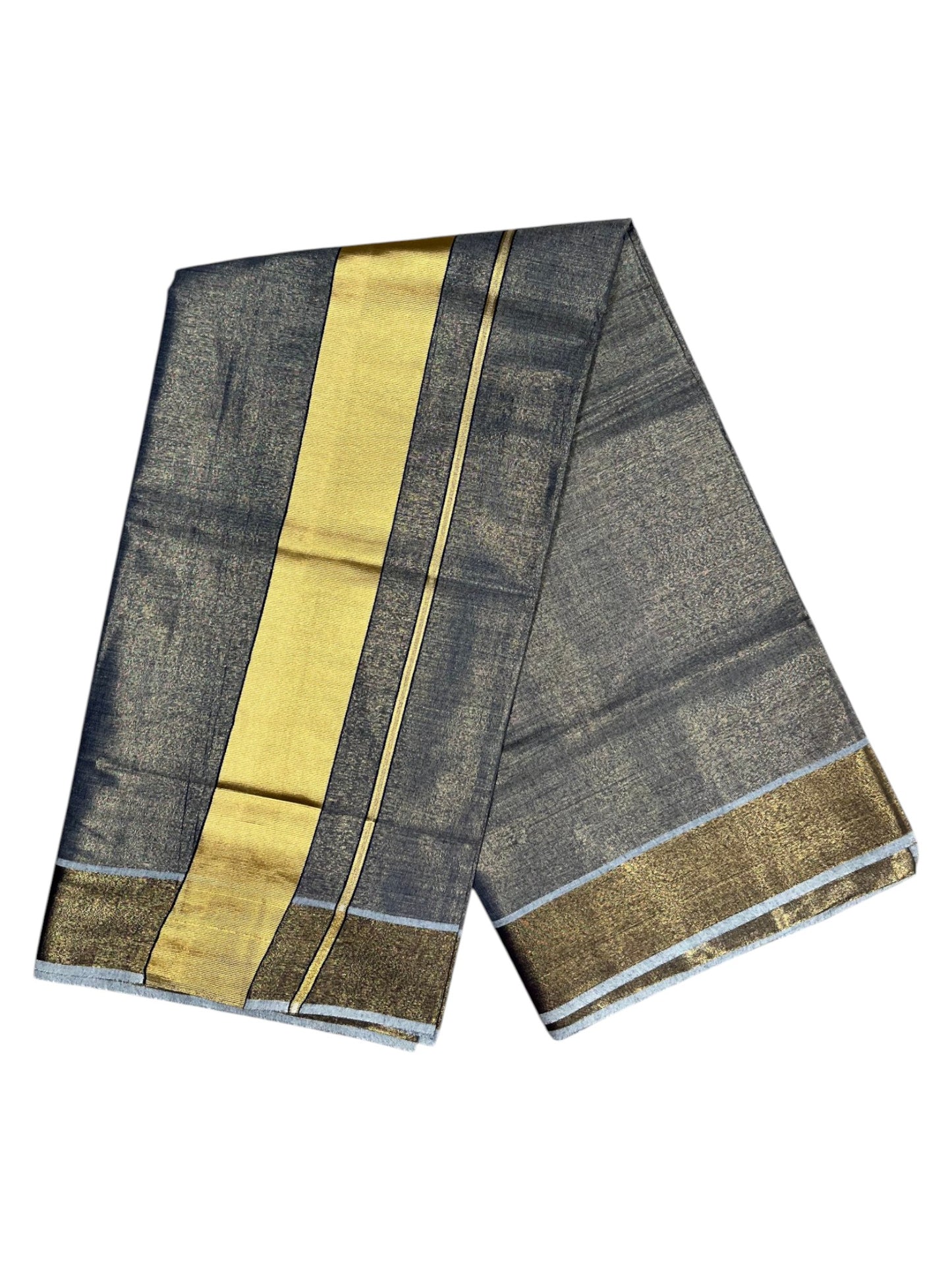 Southloom Kerala Tissue Blue Plain Saree With Golden Border