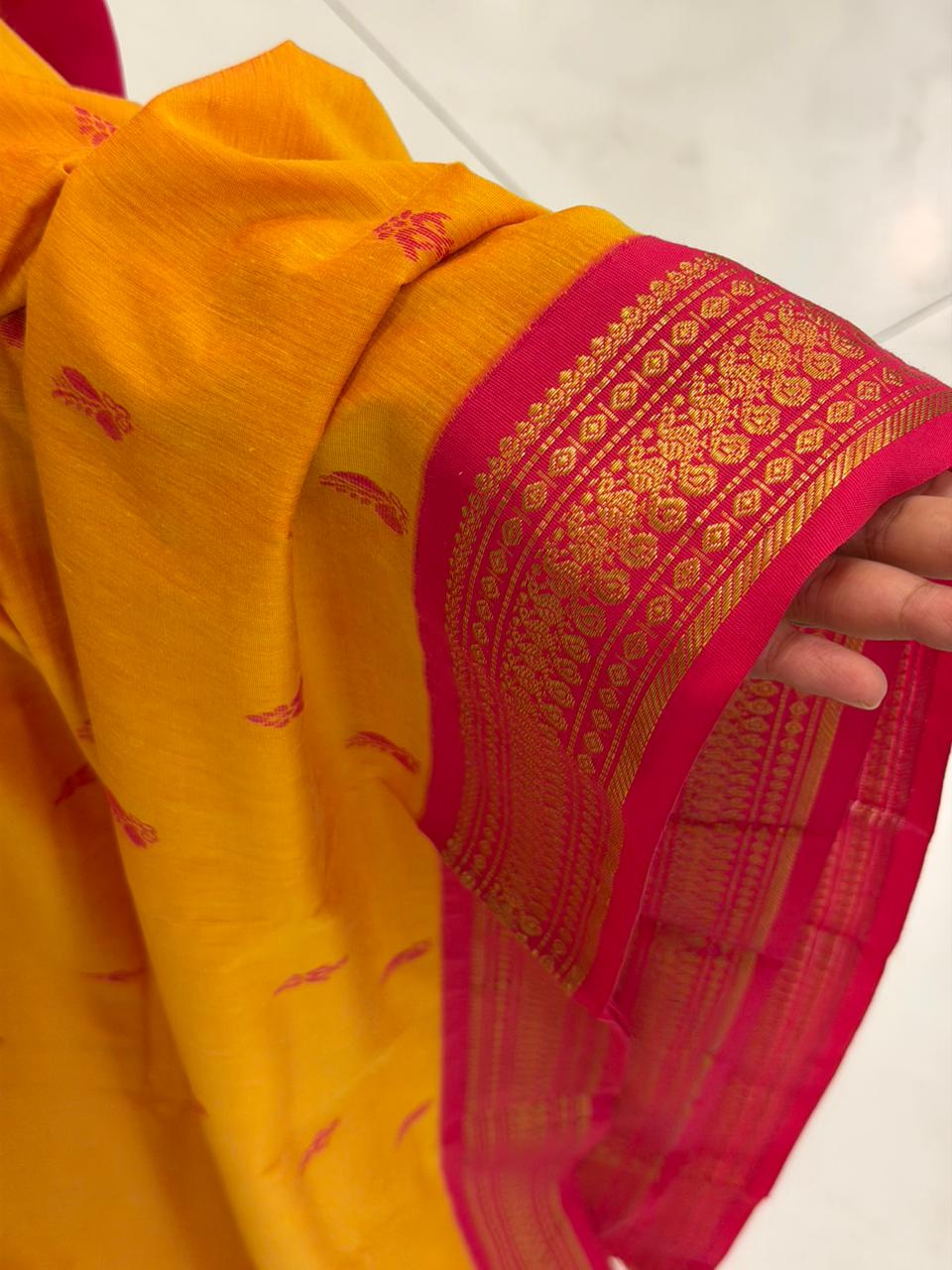Yellowish Orange and Rani Pink Kalyani Cotton Saree SL156