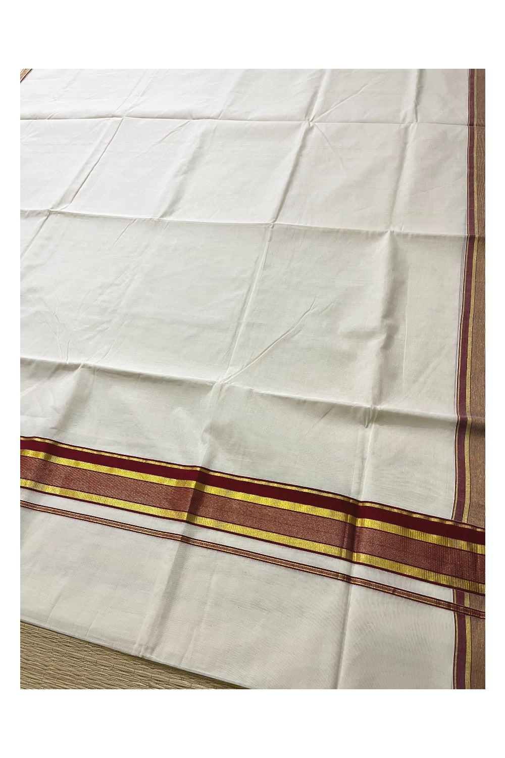 Southloom Premium Handloom Kerala Saree with Maroon and Kasavu Border