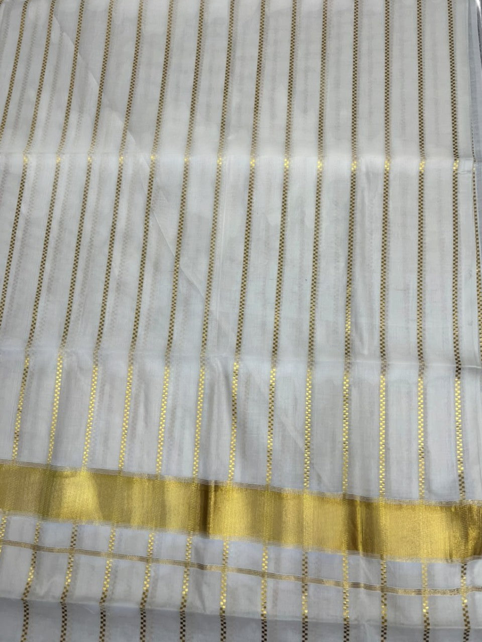 Southloom Kerala Pure Cotton Kasavu Saree with Stripes on Body