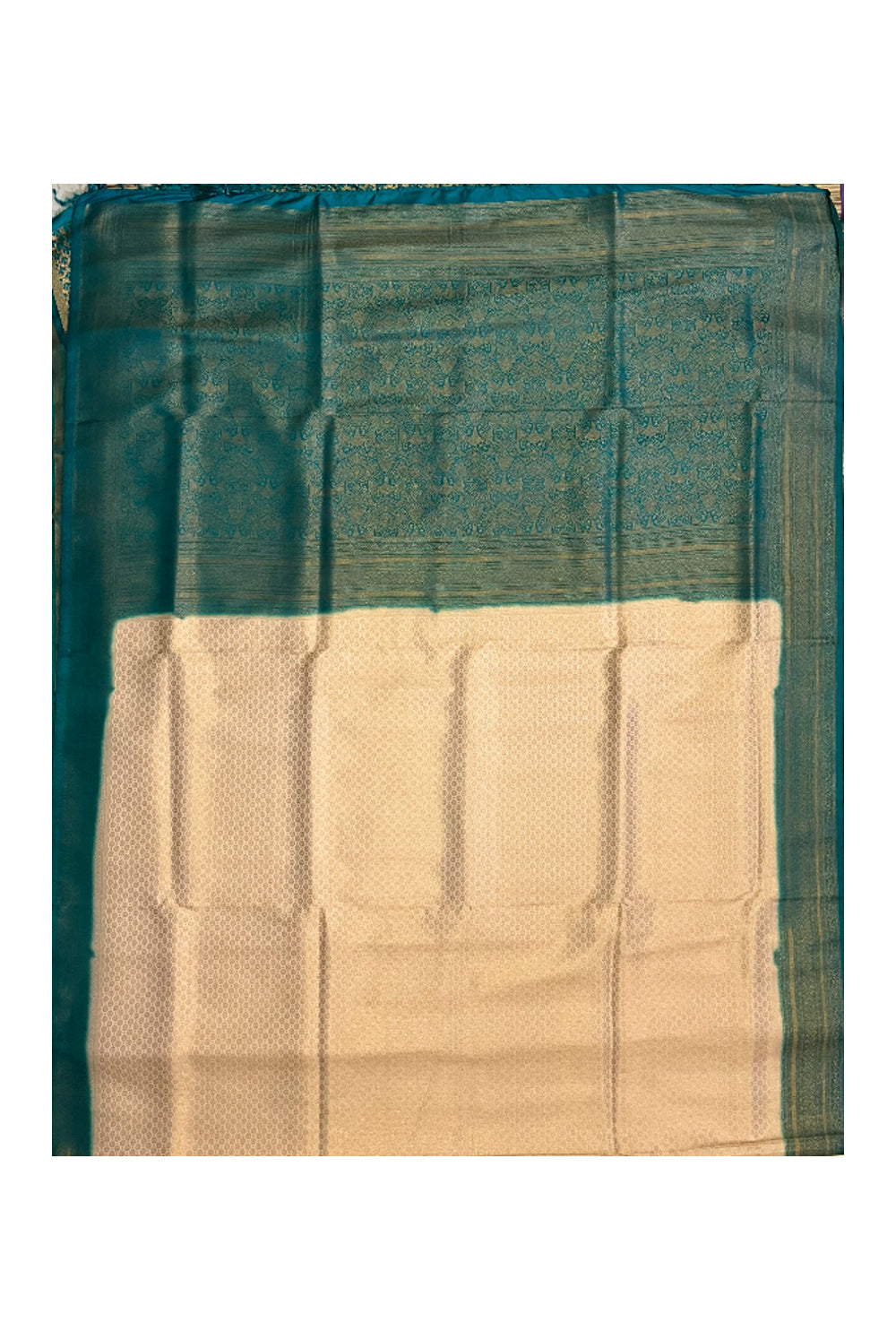 Southloom Soft Silk Beige Designer Saree with Green Border