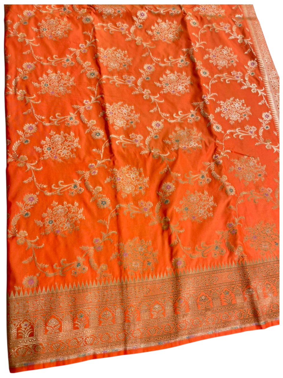 Southloom Pure Banarasi Silk Saree with Woven Work on Body and Borders (Orange)