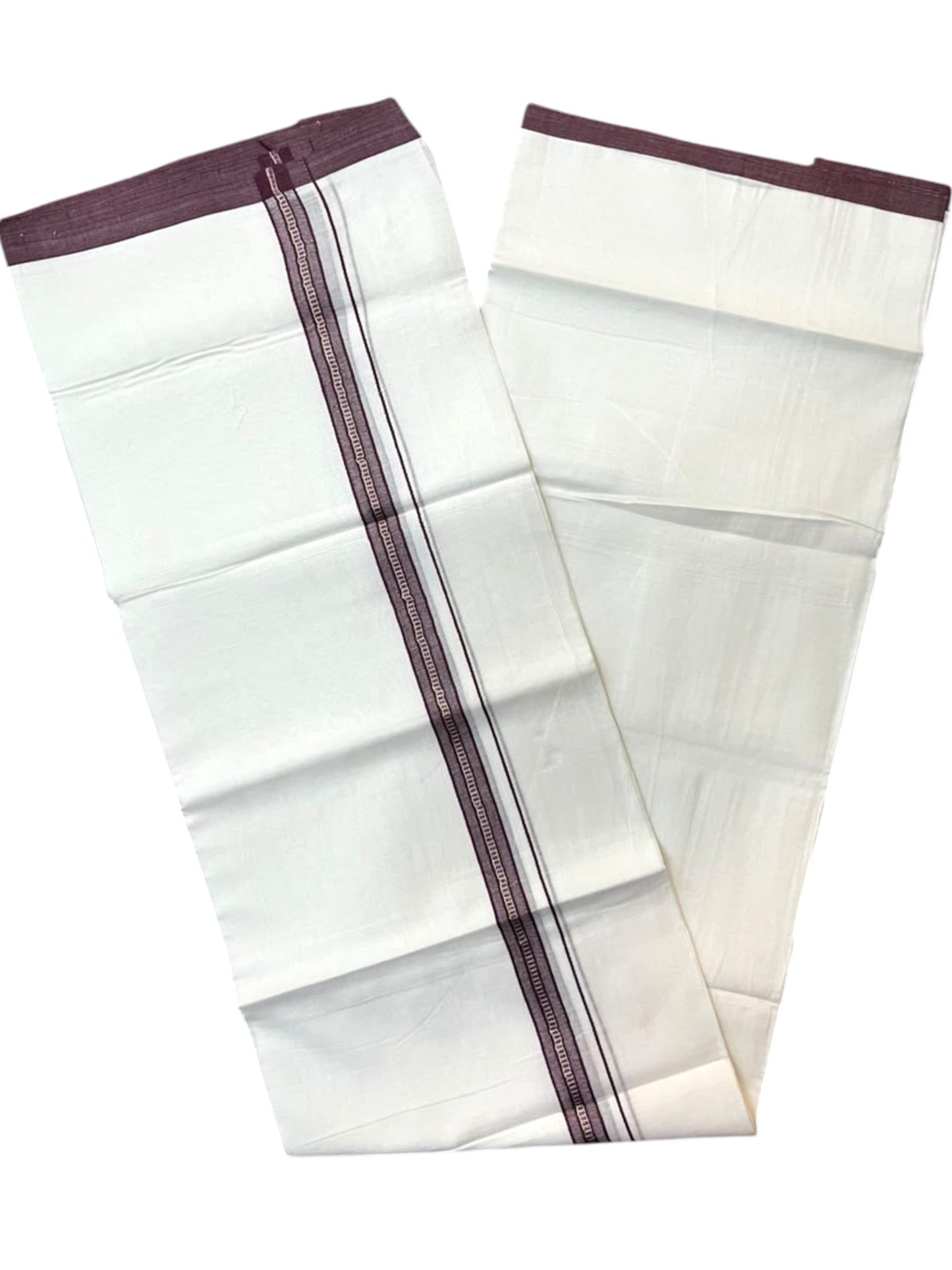 Southloom Pure White Cotton Mundu with Maroon & Silver Line Border (South Indian Kerala Dhoti)