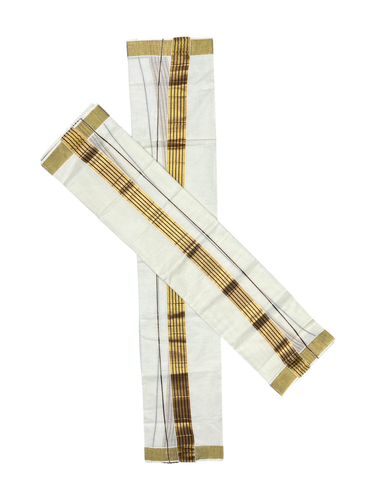 Southloom Pure Cotton Kerala Kasavu Set Mundu (Mundum Neriyathum) Kasavu & Black Border in 2.80 Mtrs