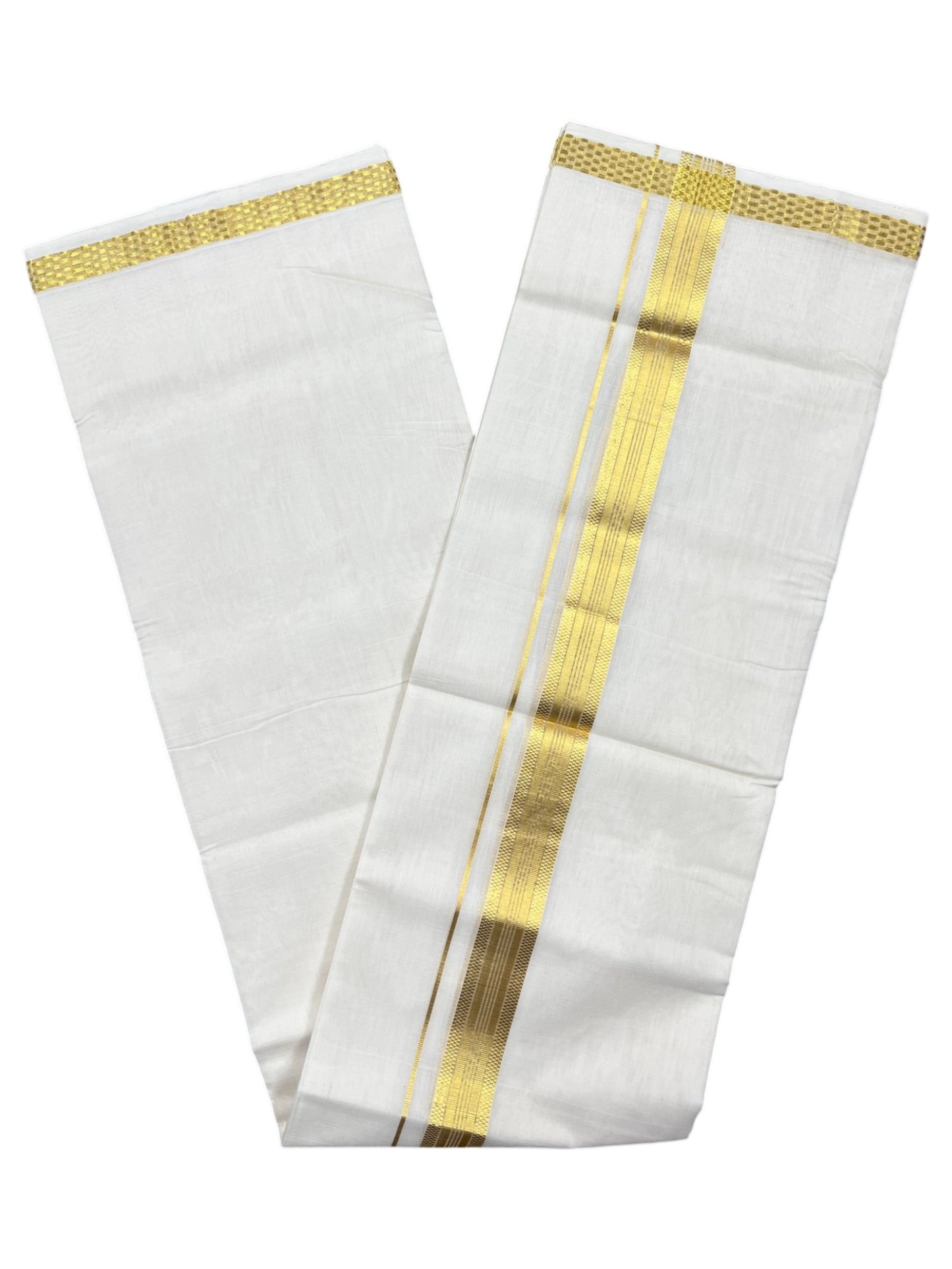 Southloom Premium Handloom Cotton Double Mundu with Gold Kasavu and Paa Neythu Border Border