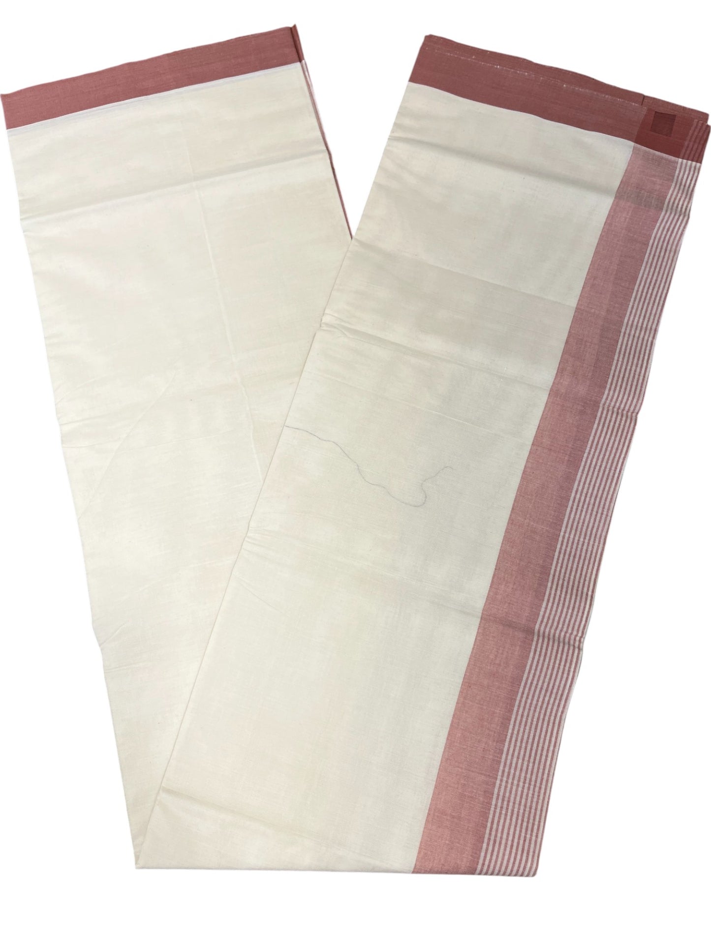 Southloom Kerala Pure Cotton Double Mundu with Peach Lines Border (South Indian Dhoti)