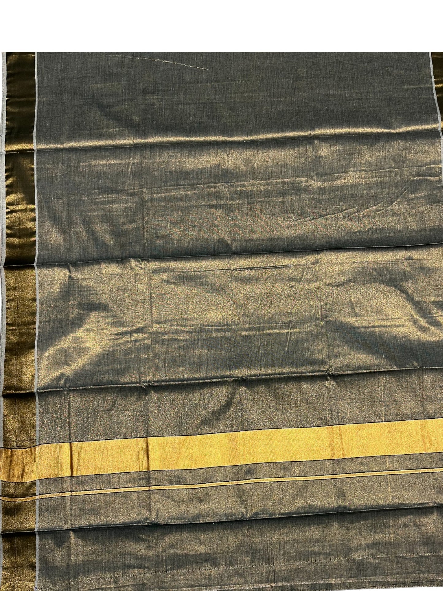 Southloom Kerala Tissue Black Plain Saree With Golden Border