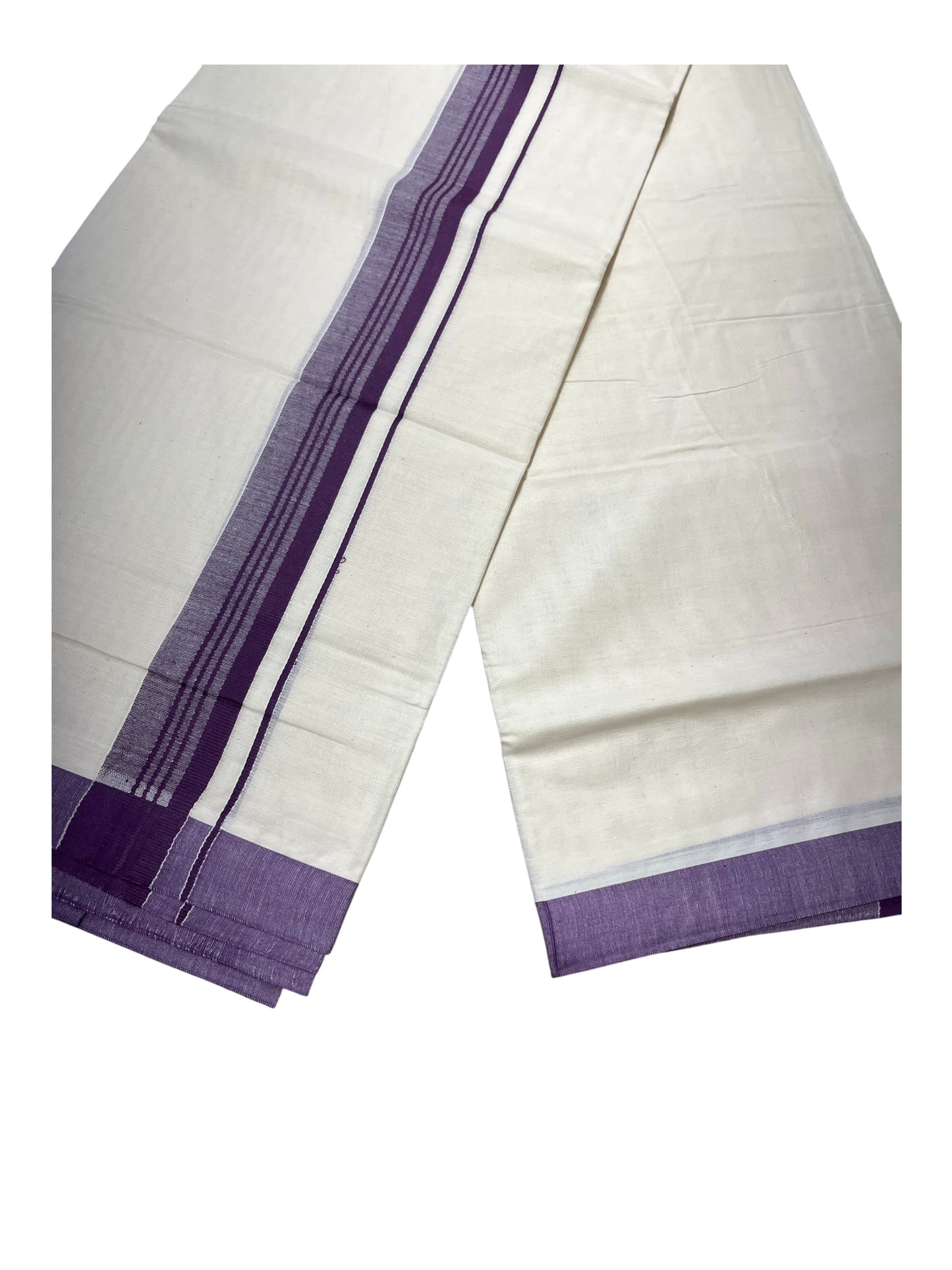 Southloom Pure Cotton Mundu with Violet Lines and Violet Border (South Indian Kerala Dhoti)