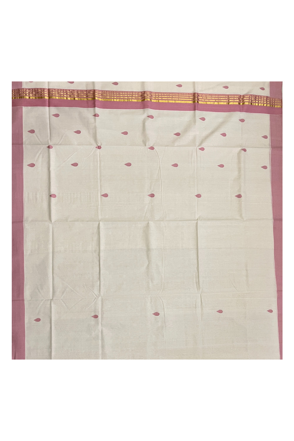 Southloom Balaramapuram Unakkupaavu Handloom Kasavu Saree with Pink Border and Butta Works on Body