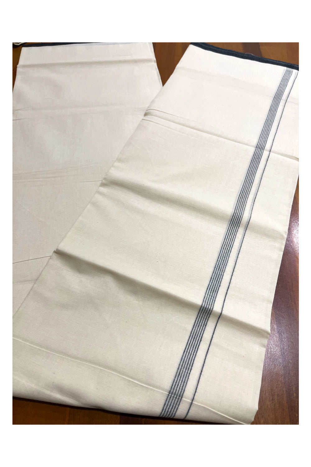 Pure Cotton Off White Double Mundu with Black Border (South Indian Kerala Dhoti)