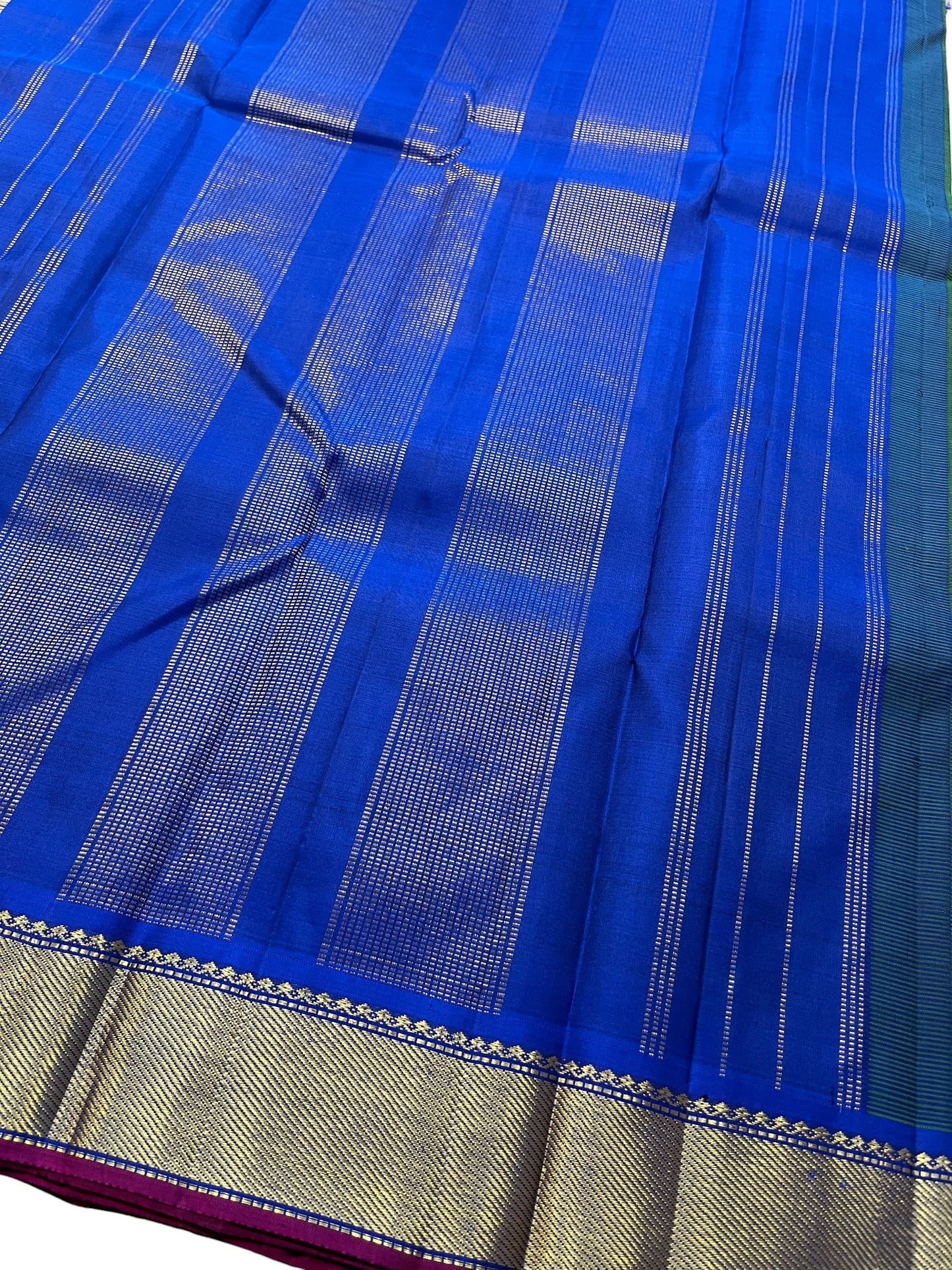 Southloom Pure Handloom Bridal Kanchipuram Silk Saree with Korvai Work (Green & Blue)