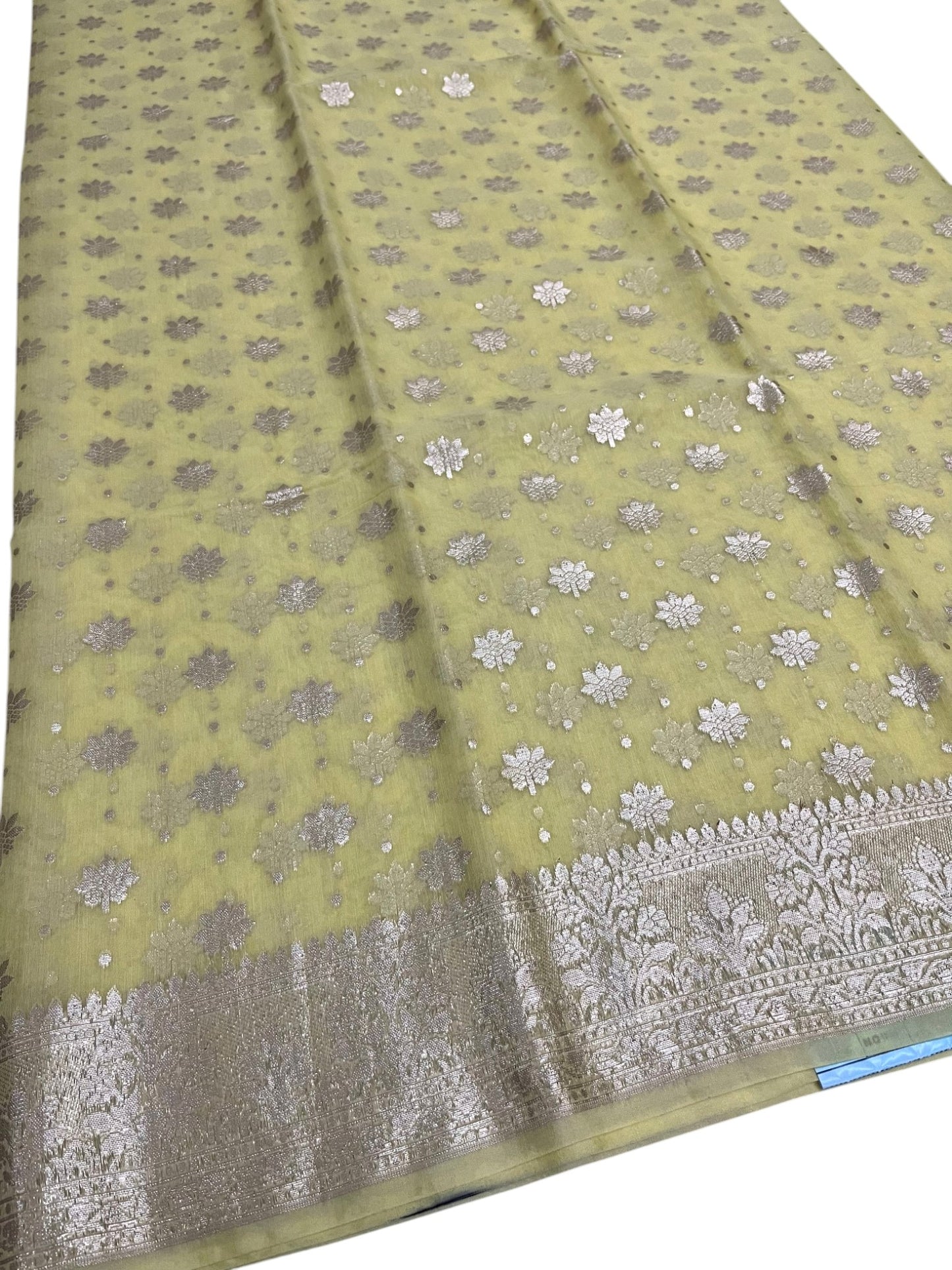 Southloom Cotton Banarasi Silk Saree with Woven Work on Body and Borders (Yellow)