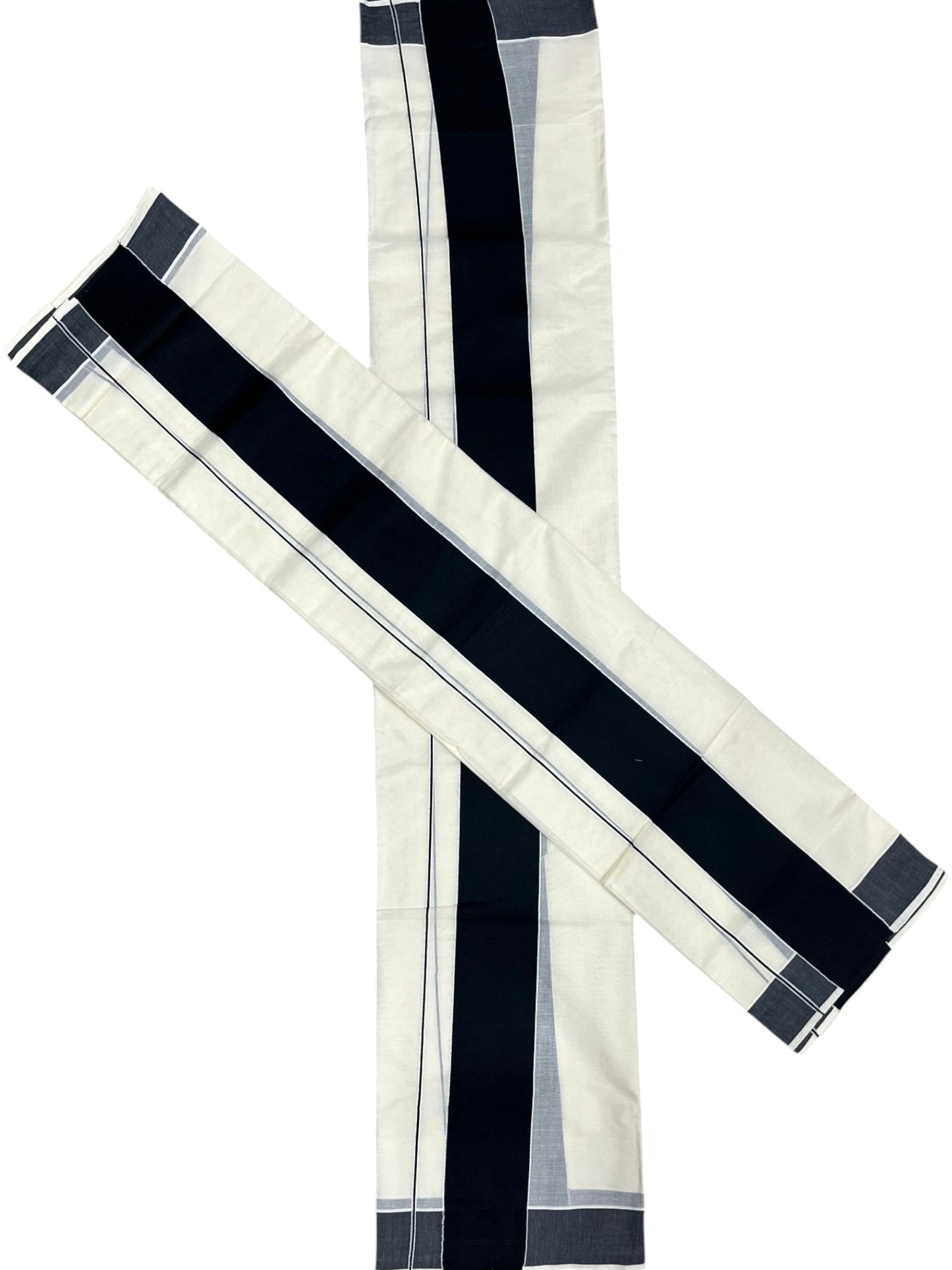 Southloom Kerala Cotton Mundum Neriyathum Single (Set Mundu) with Black Border 2.80 Mtrs