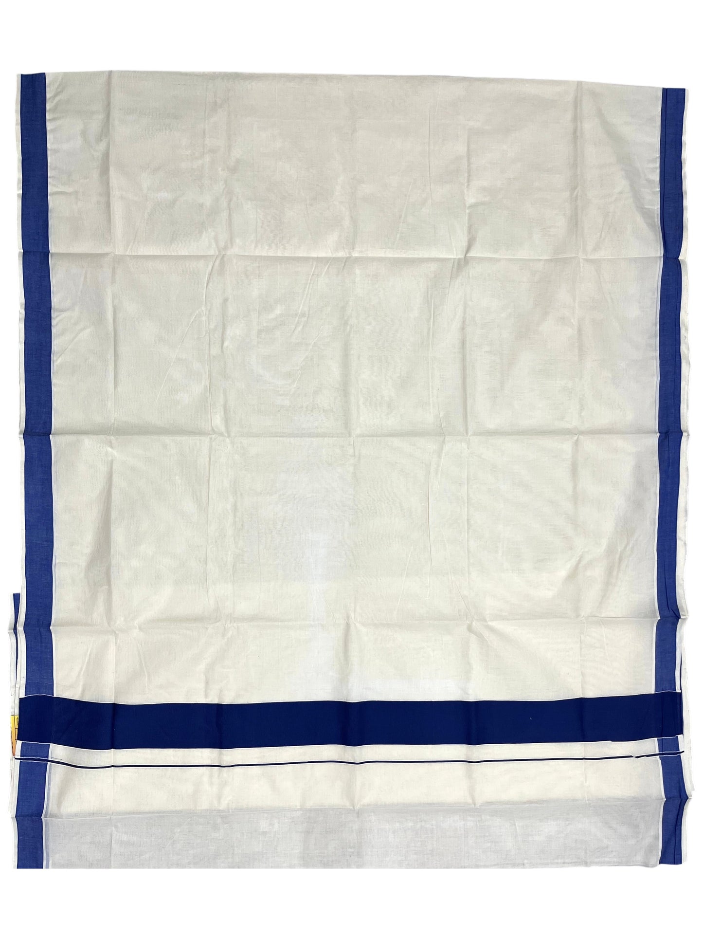 Southloom Kerala Pure Cotton Plain Kasavu Saree with Blue Border 3 inch