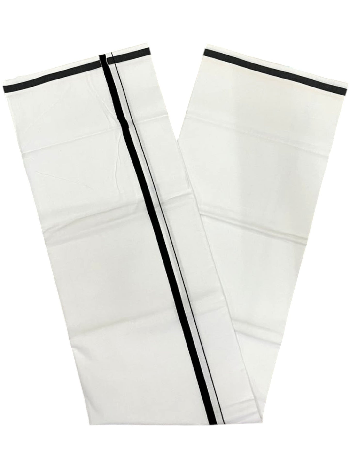 Southloom Pure White Cotton Single Mundu with Black Border (South Indian Kerala Dhoti)