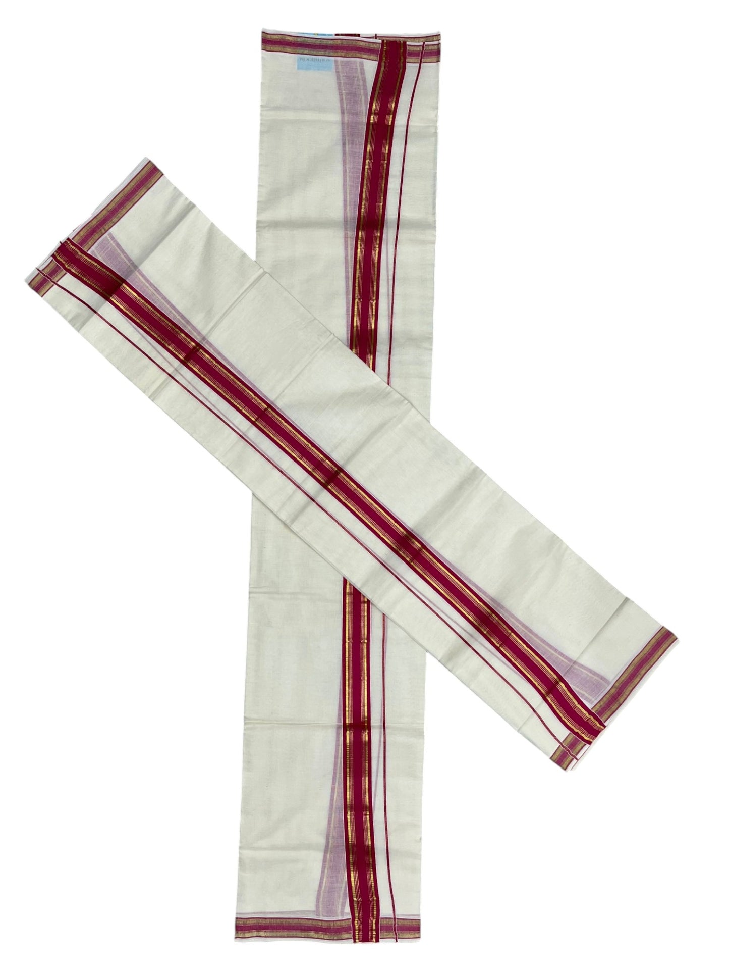 Southloom Kerala Cotton Single Set Mundu (Mundum Neriyathum) with Kasavu and  Dark Pink Border in 2.80 Mtrs SLKK SL470