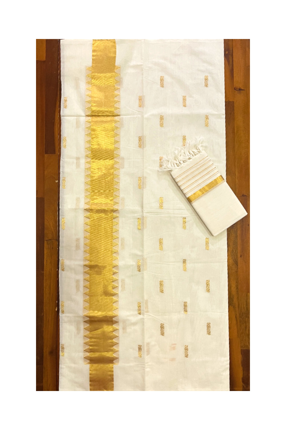 Southloom Premium Handloom Kasavu Churidar Salwar Material with Woven Designs (include Plain Shawl / Dupatta)