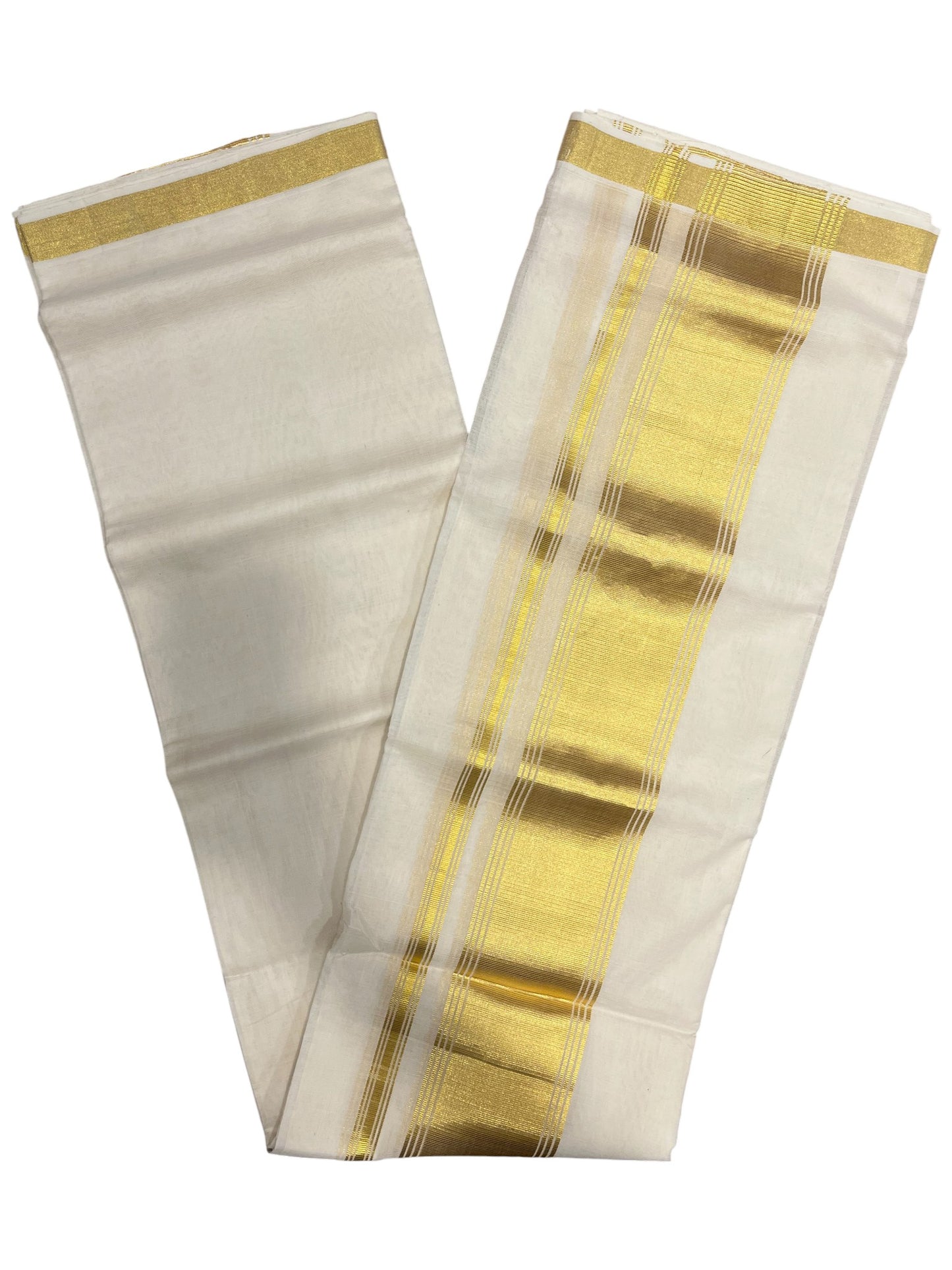 Southloom Premium Handloom Cotton Double Mundu with Gold Kasavu Border