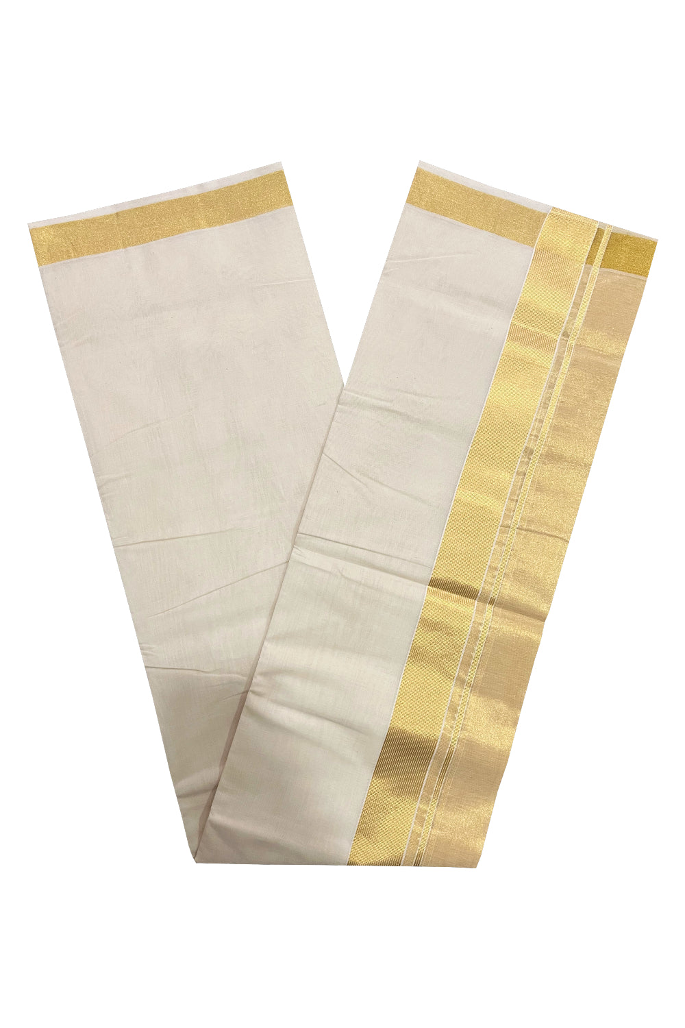 Southloom Premium Handloom Pure Cotton Wedding Mundu with Tissue Kasavu on Border (South Indian Kerala Dhoti)