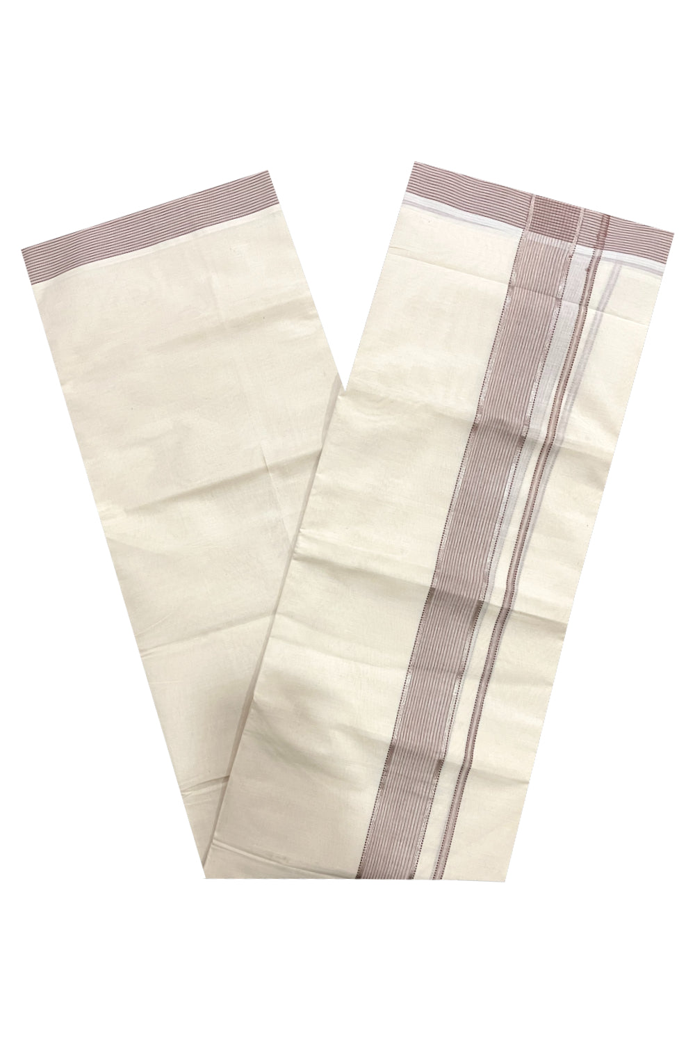 Pure Cotton 100x100 Double Mundu with Brown and Silver Kasavu Kara (Onam Mundu 2023)