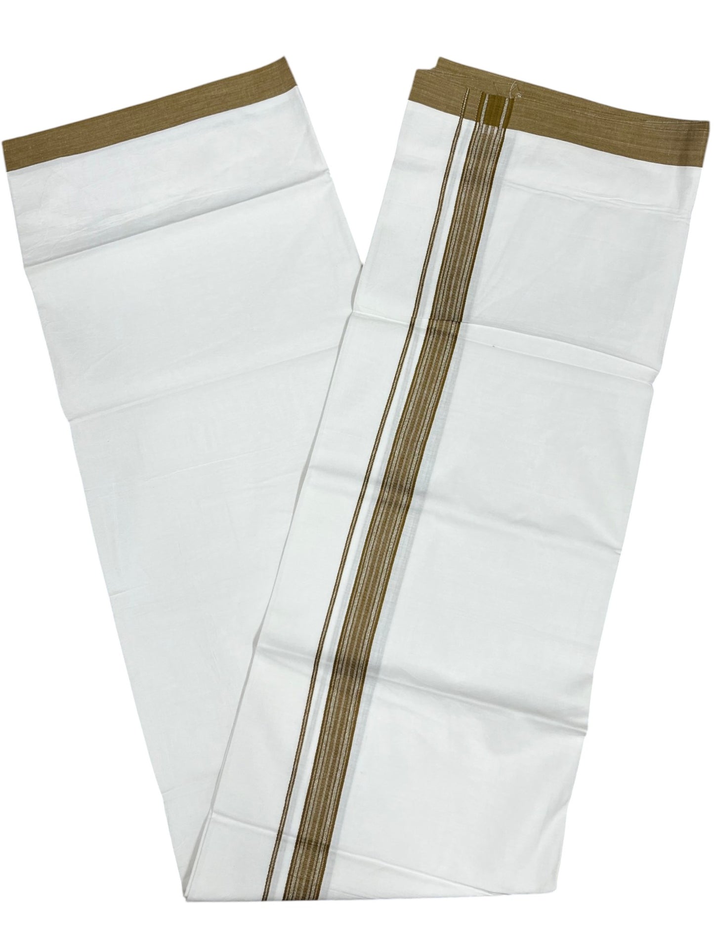 Southloom Pure White Single Cotton Mundu with Olive Green Border (South Indian Kerala Dhoti)