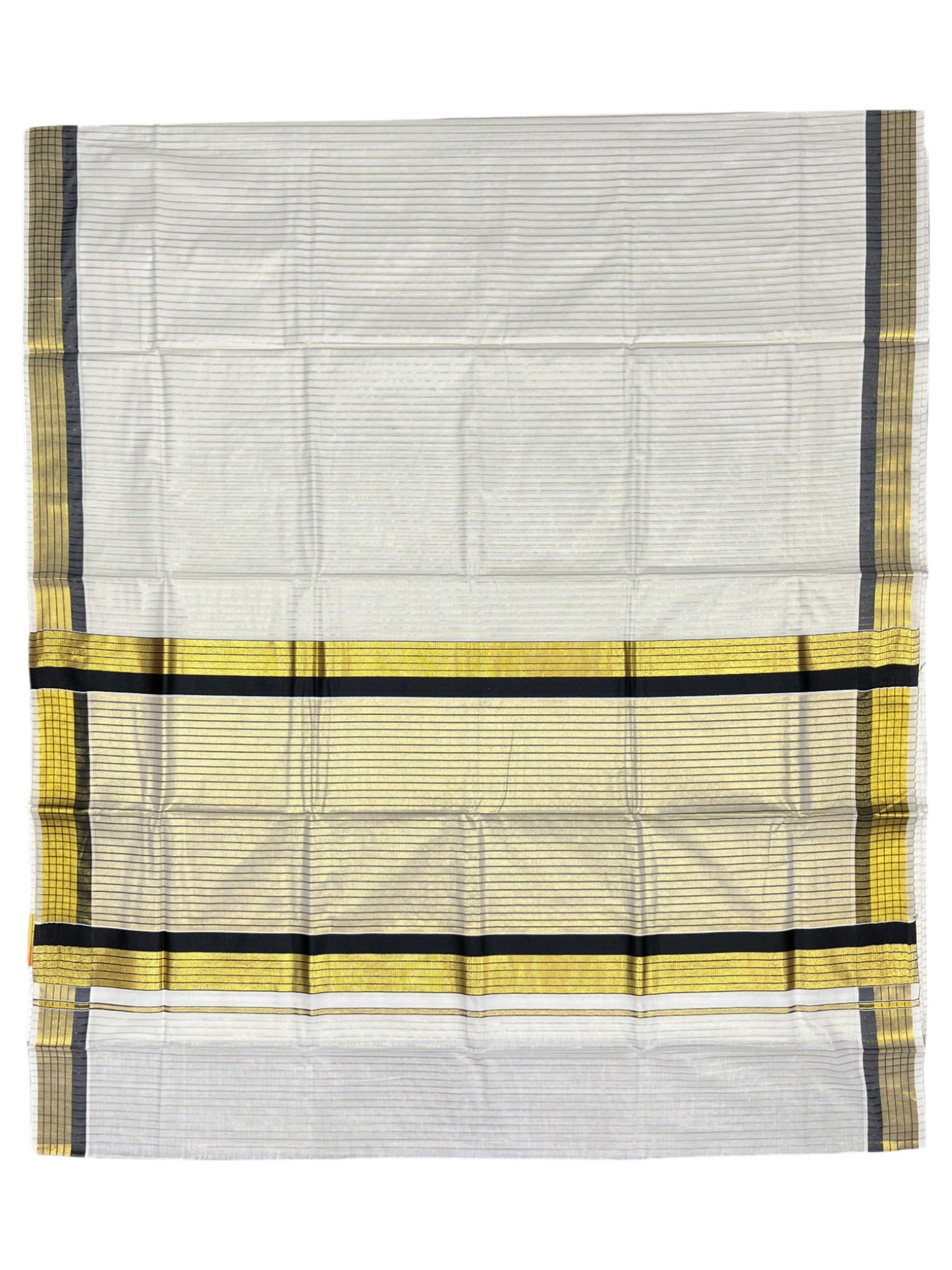 Southloom Kerala Pure Cotton Saree with Stripes on Body and Borders in Black SL334