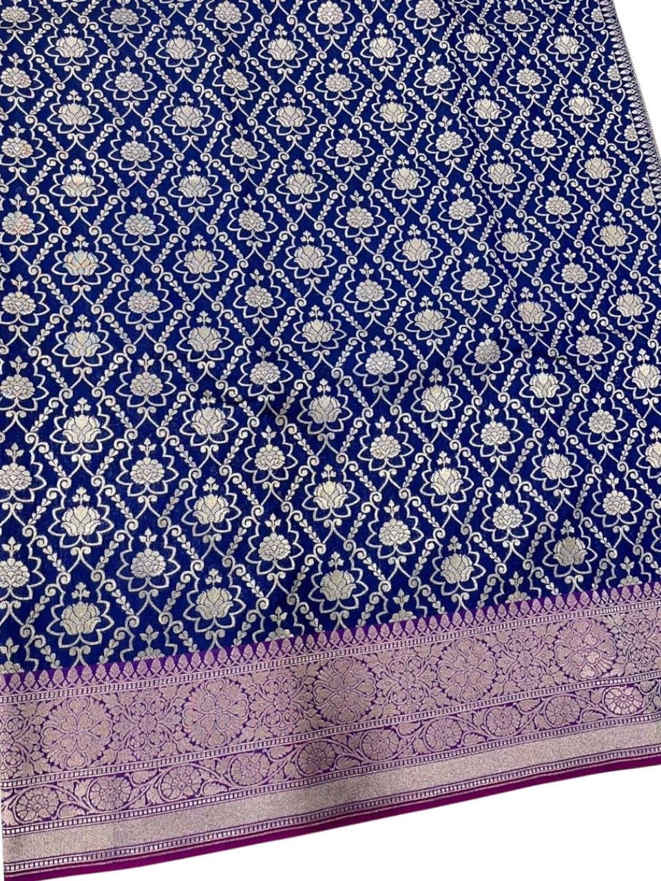 Southloom Pure Banarasi Silk Saree with Woven Work on Body and Borders (Blue And Magenta)