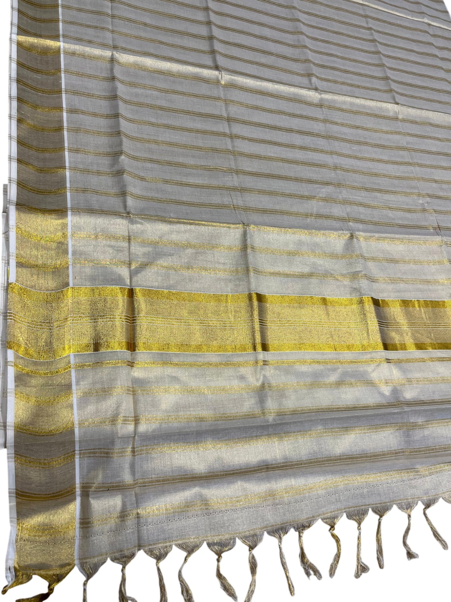Southloom Tissue Kerala Kasavu Saree with Stripes on Body and Borders