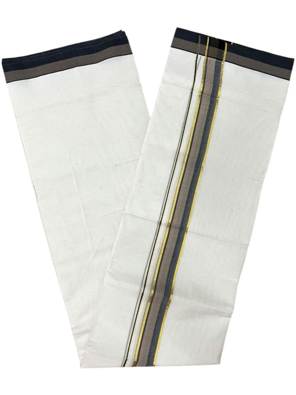 Southloom Pure Cotton Mundu with Siver Lines and Black & Brown  Border (South Indian Kerala Dhoti)