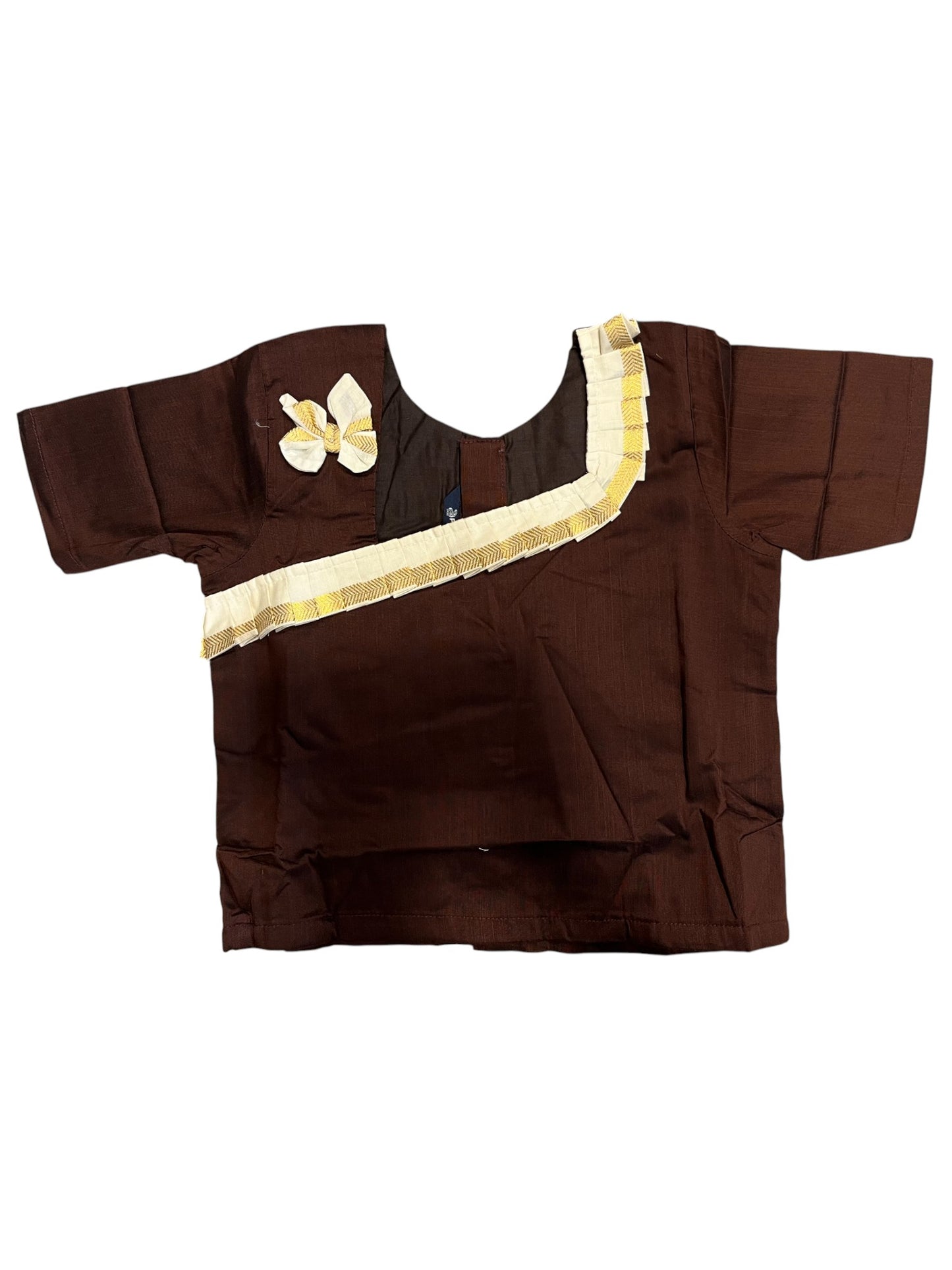 Southloom Kerala Brown And Cotton Kasavu Pavada Blouse with  for Kids