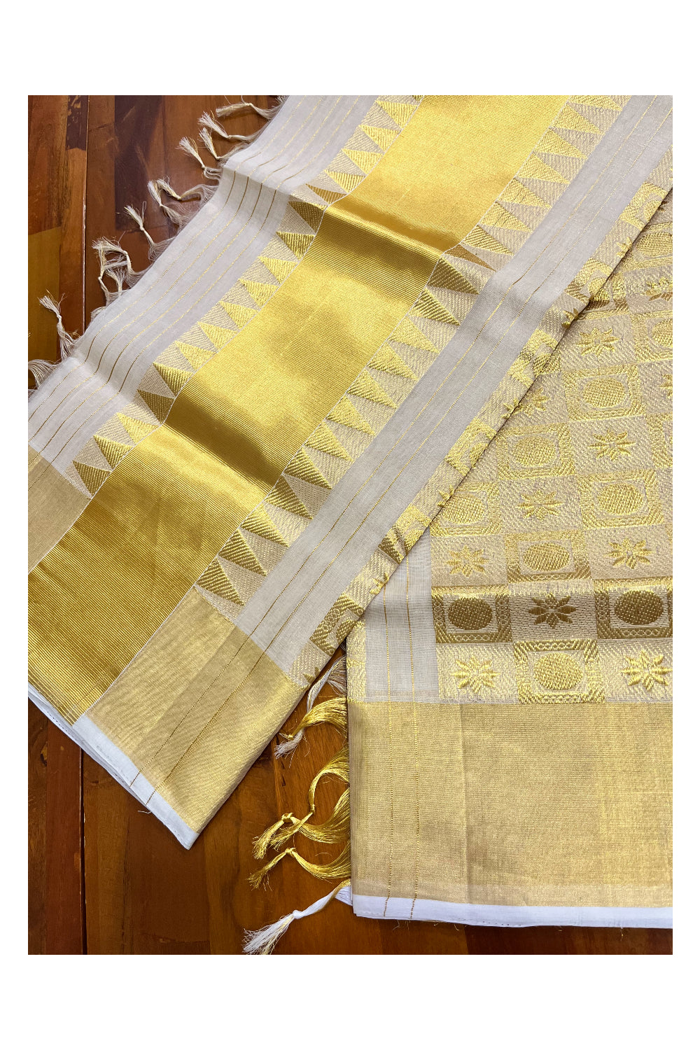 Southloom Premium Handloom Tissue Kasavu Saree with Heavy Woven Designs (Vishu 2024 Collection)